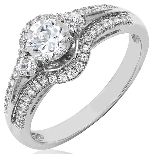 Intricate Three-Stone Semi-Mount Diamond Ring